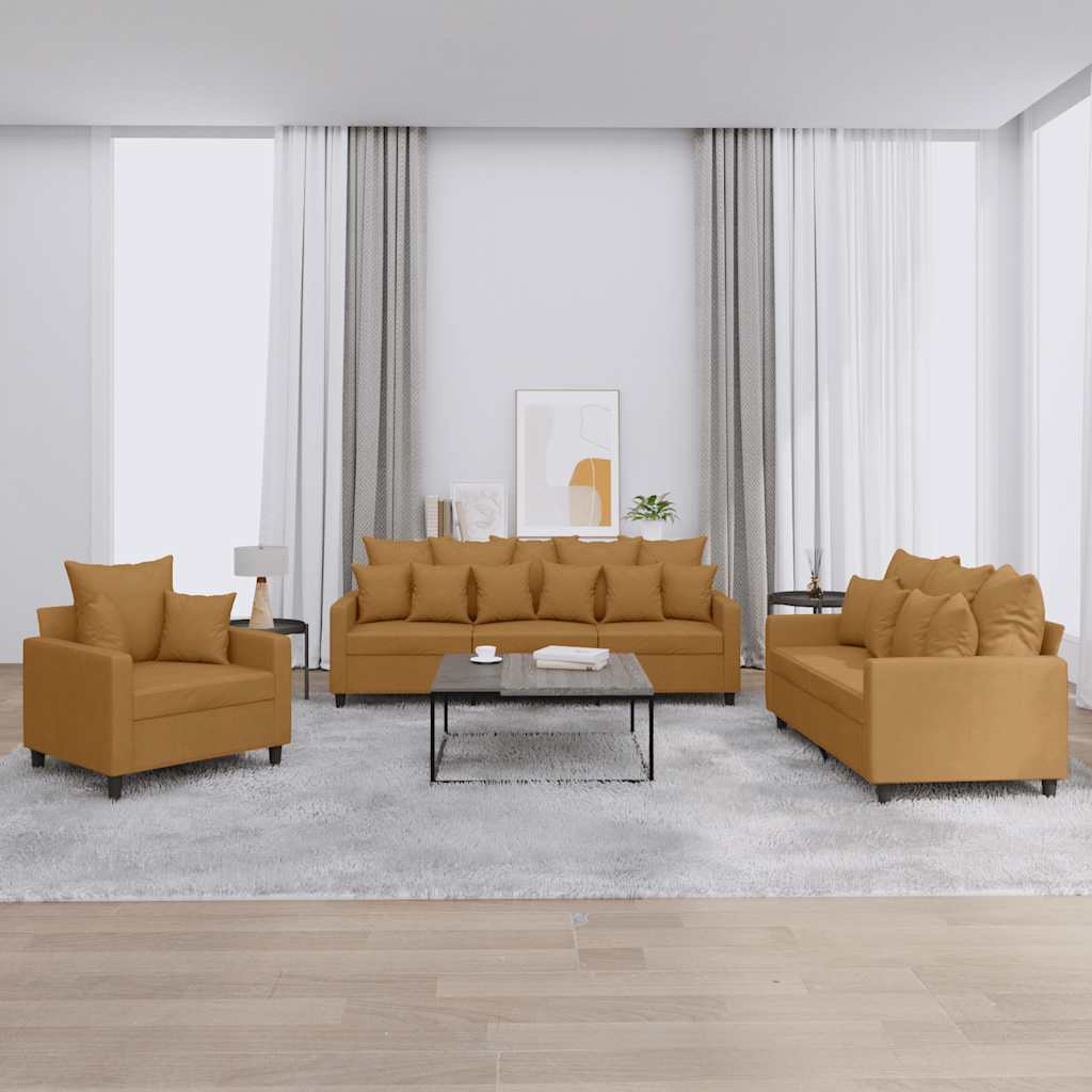 3-dijelni set sofa s jastucima smeđi baršunasti