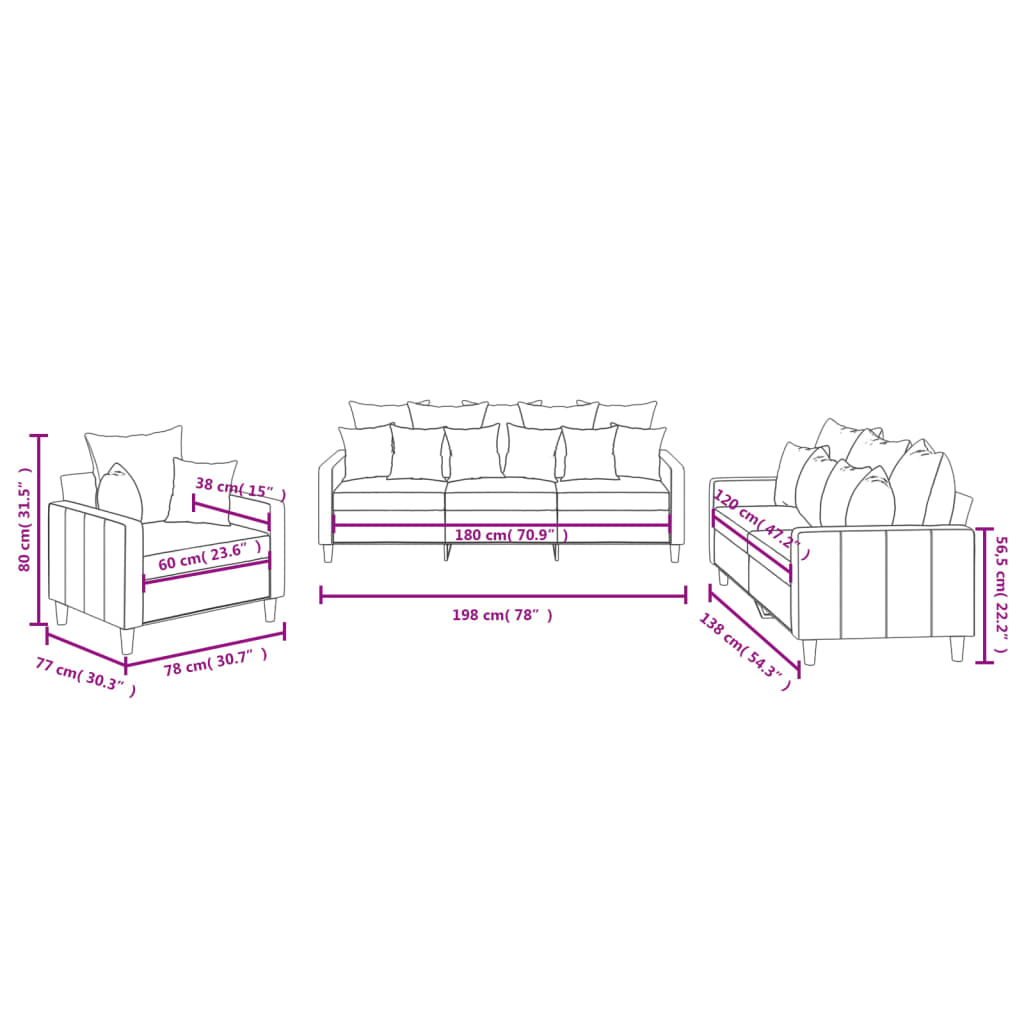 3-dijelni set sofa s jastucima plavi baršunasti
