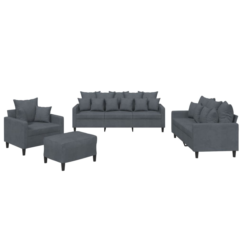 4-dijelni set sofa s jastucima tamnosivi baršunasti