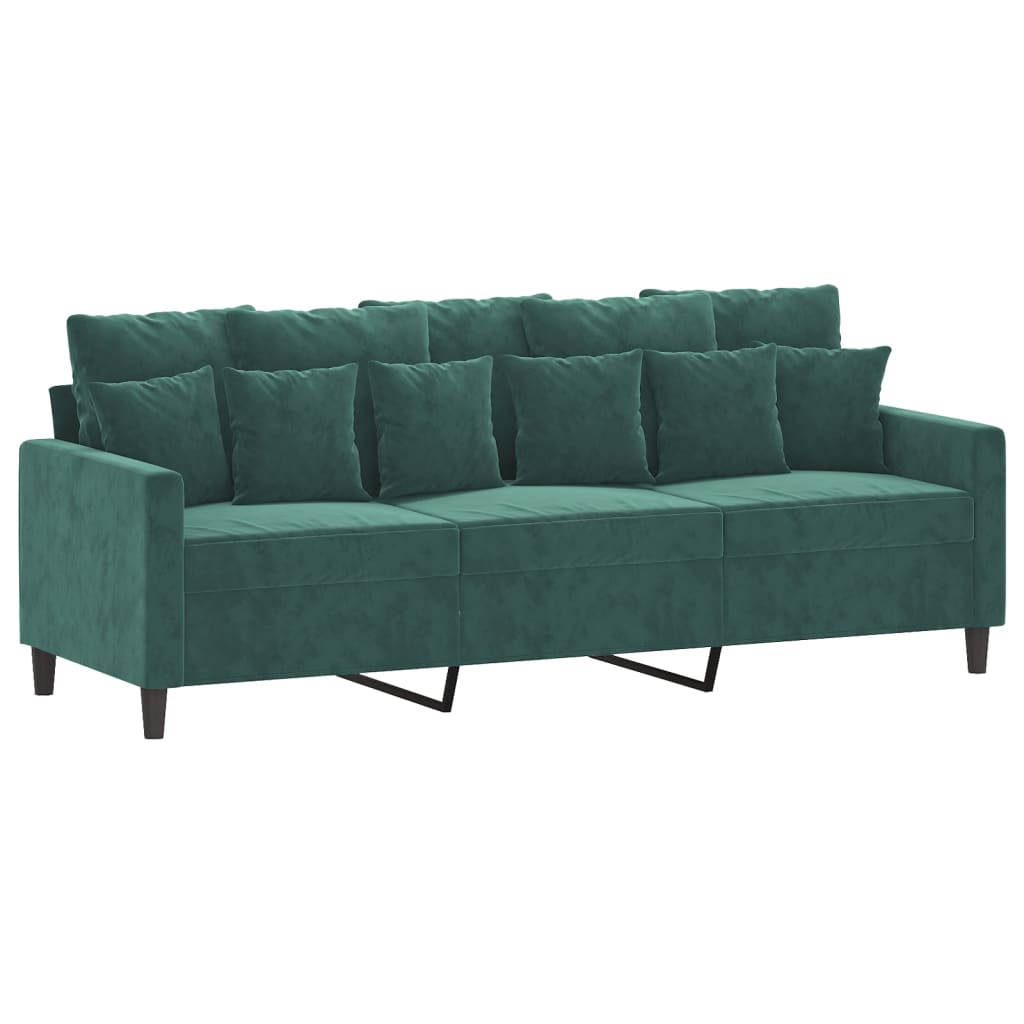 4-dijelni set sofa s jastucima tamnozeleni baršunasti