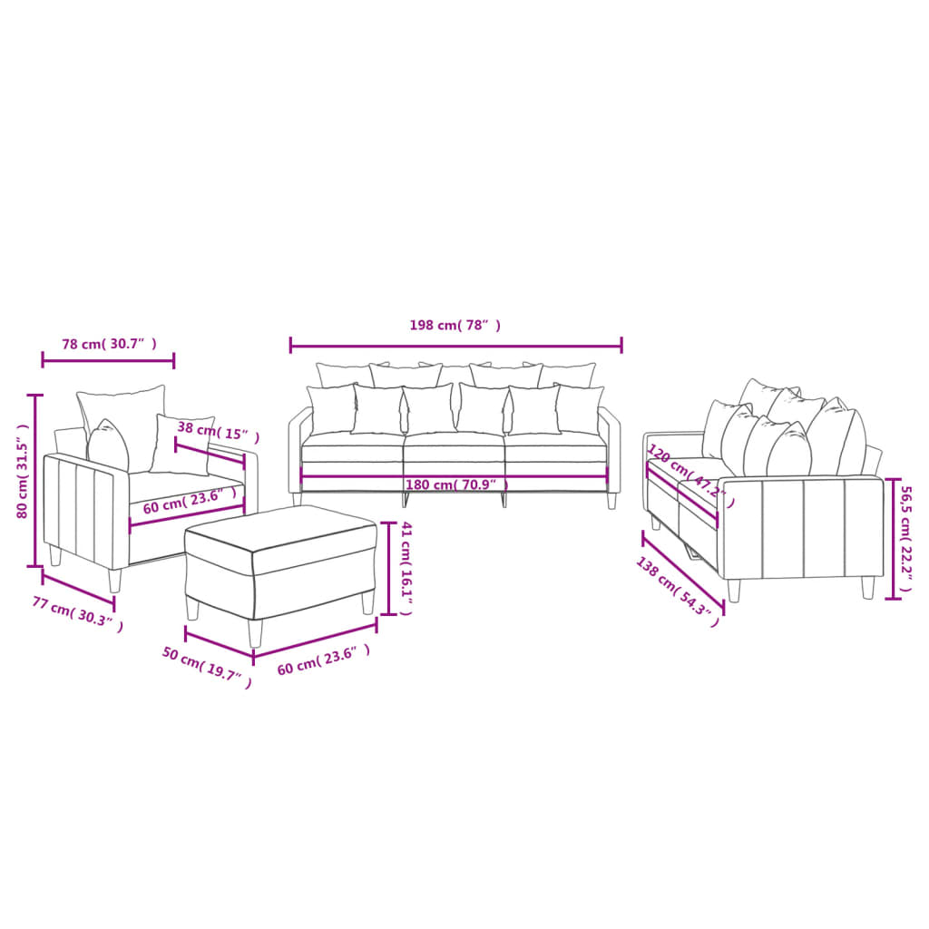 4-dijelni set sofa s jastucima crvena boja vina baršunasti