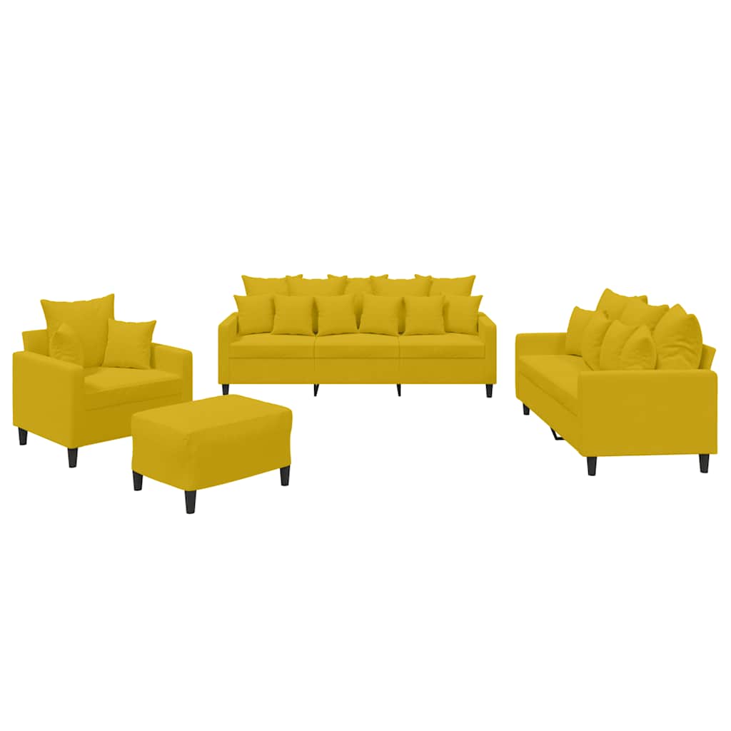 4-dijelni set sofa s jastucima žuti baršunasti
