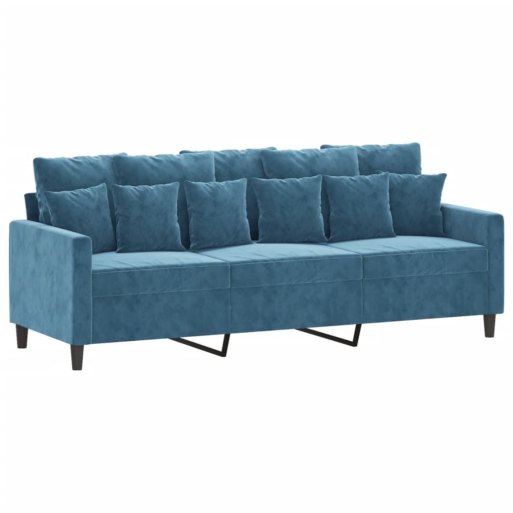 4-dijelni set sofa s jastucima plavi baršunasti