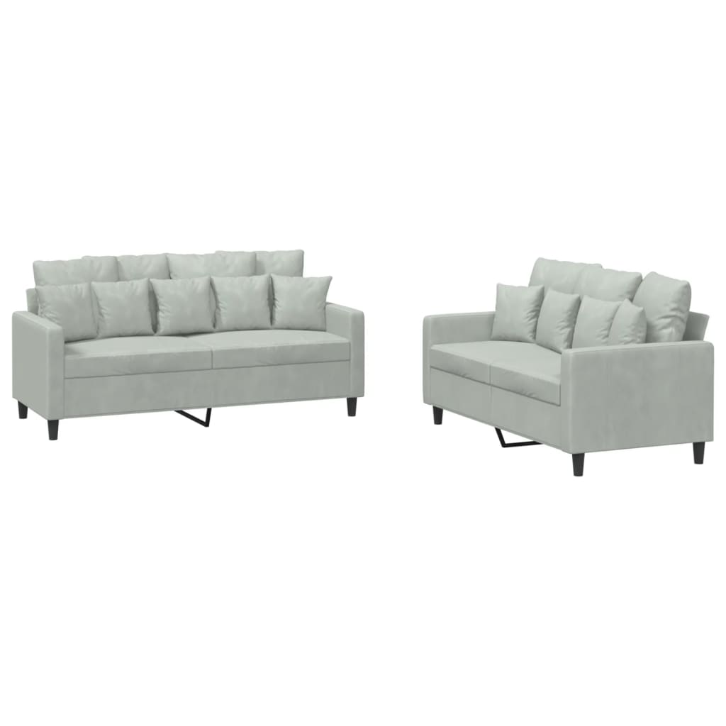 2-dijelni set sofa s jastucima svjetlosivi baršunasti