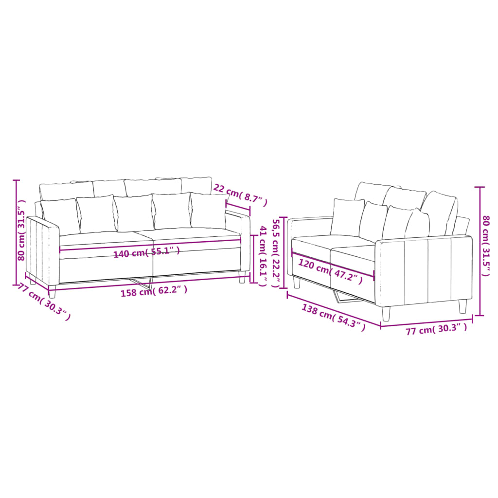 2-dijelni set sofa s jastucima tamnosivi baršunasti