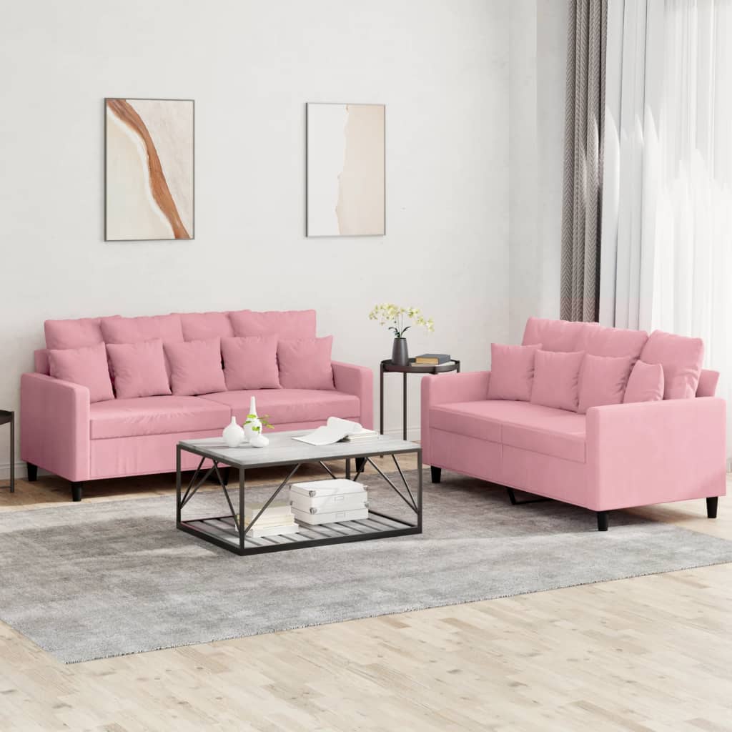2-dijelni set sofa s jastucima ružičasti baršunasti