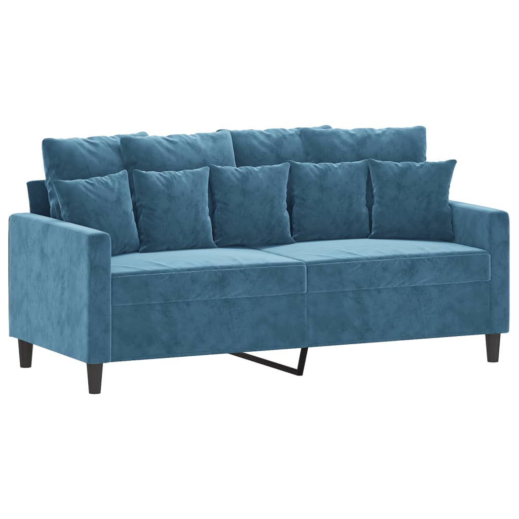 2-dijelni set sofa s jastucima plavi baršunasti