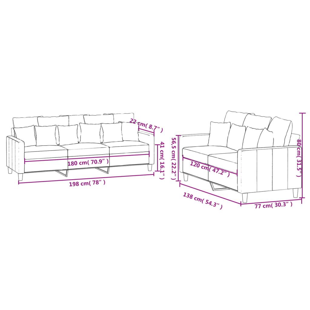 2-dijelni set sofa s jastucima ružičasti baršunasti