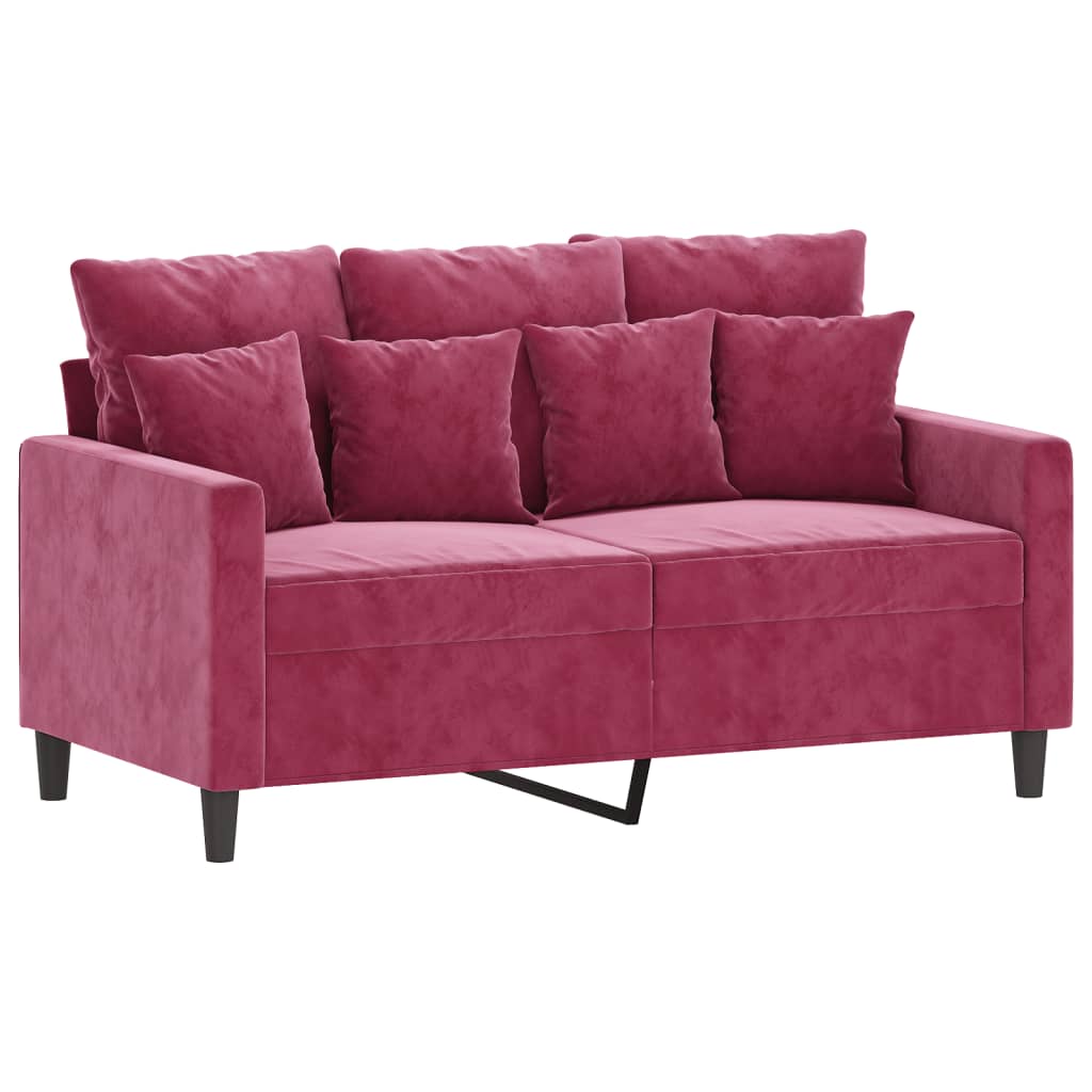 2-dijelni set sofa s jastucima crvena boja vina baršunasti