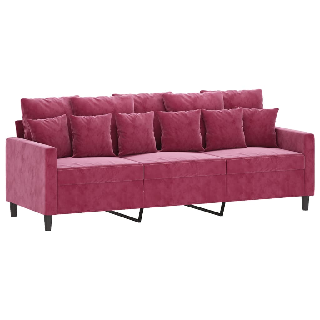 2-dijelni set sofa s jastucima crvena boja vina baršunasti