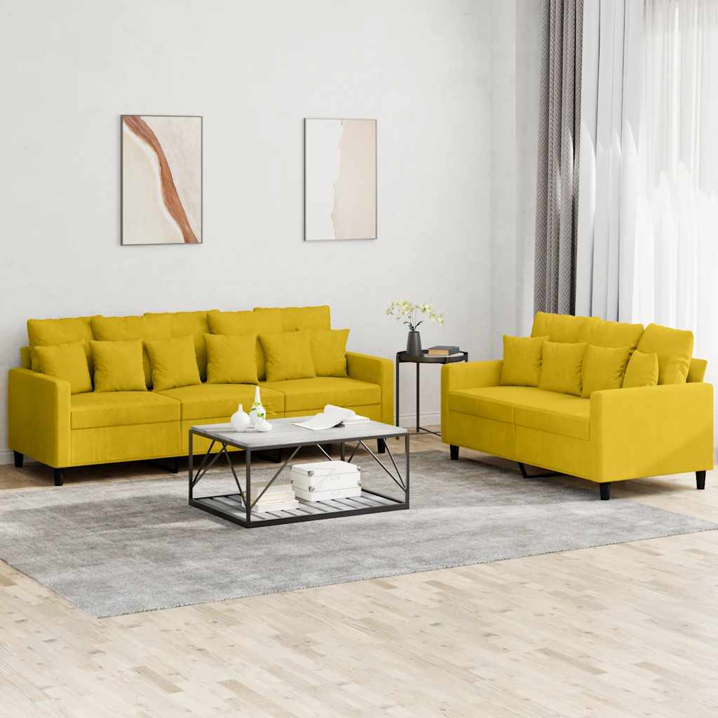 2-dijelni set sofa s jastucima žuti baršunasti