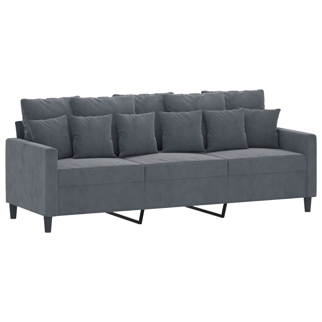 3-dijelni set sofa s jastucima tamnosivi baršunasti