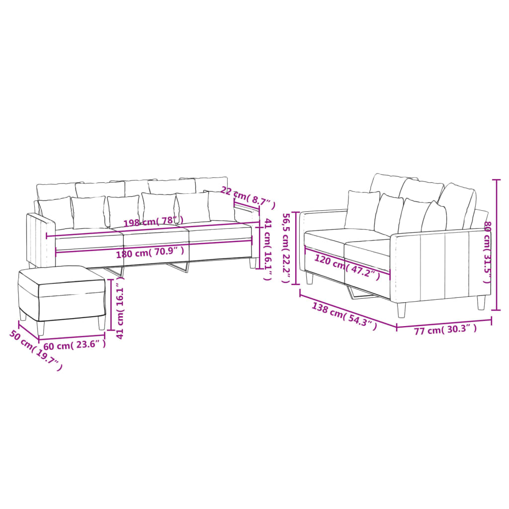 3-dijelni set sofa s jastucima tamnosivi baršunasti