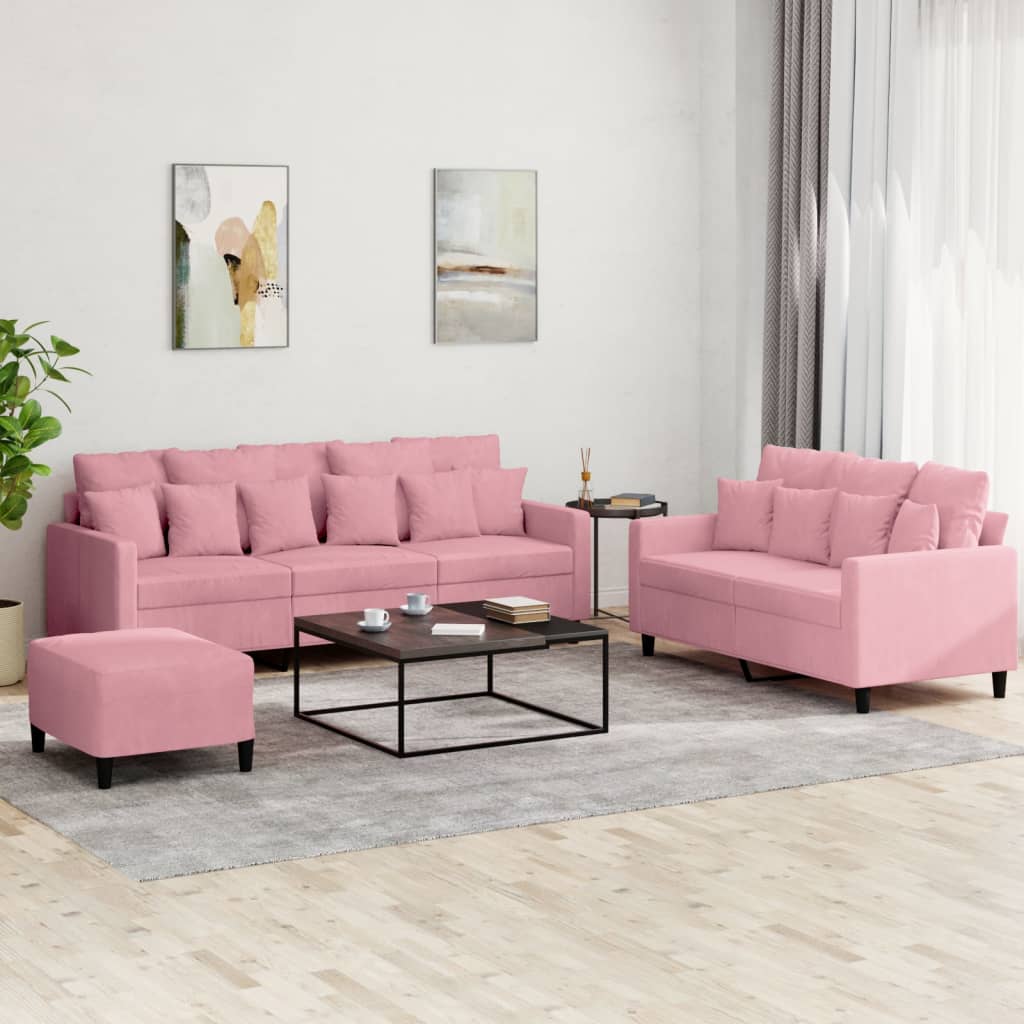 3-dijelni set sofa s jastucima ružičasti baršunasti