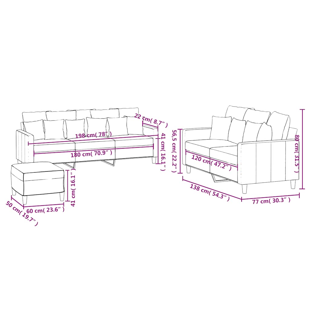 3-dijelni set sofa s jastucima crni baršunasti