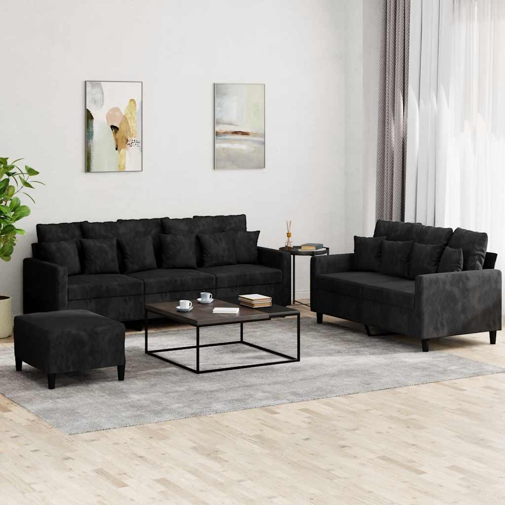 3-dijelni set sofa s jastucima crni baršunasti