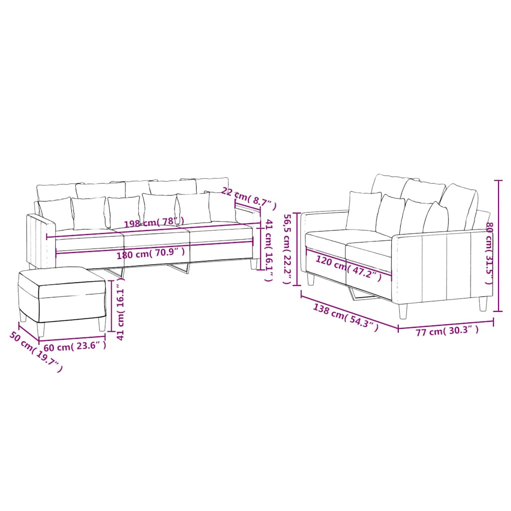 3-dijelni set sofa s jastucima smeđi baršunasti
