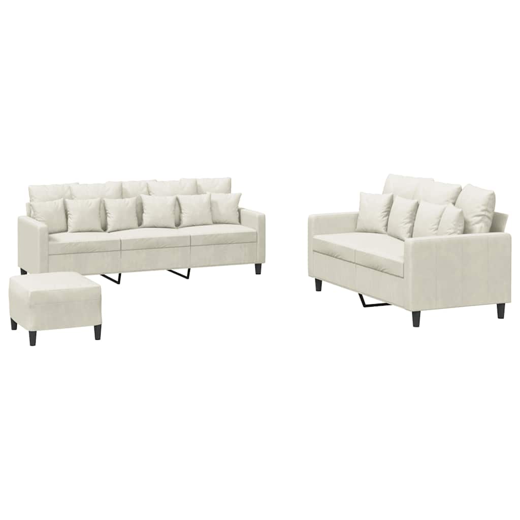 3-dijelni set sofa s jastucima krem baršunasti