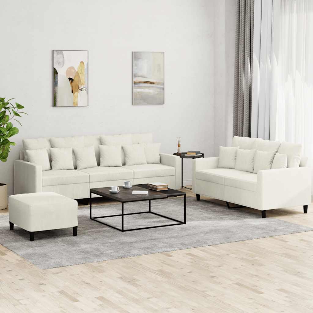 3-dijelni set sofa s jastucima krem baršunasti