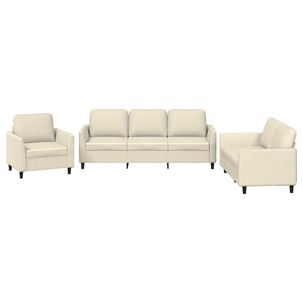 3-dijelni set sofa s jastucima krem od umjetne kože