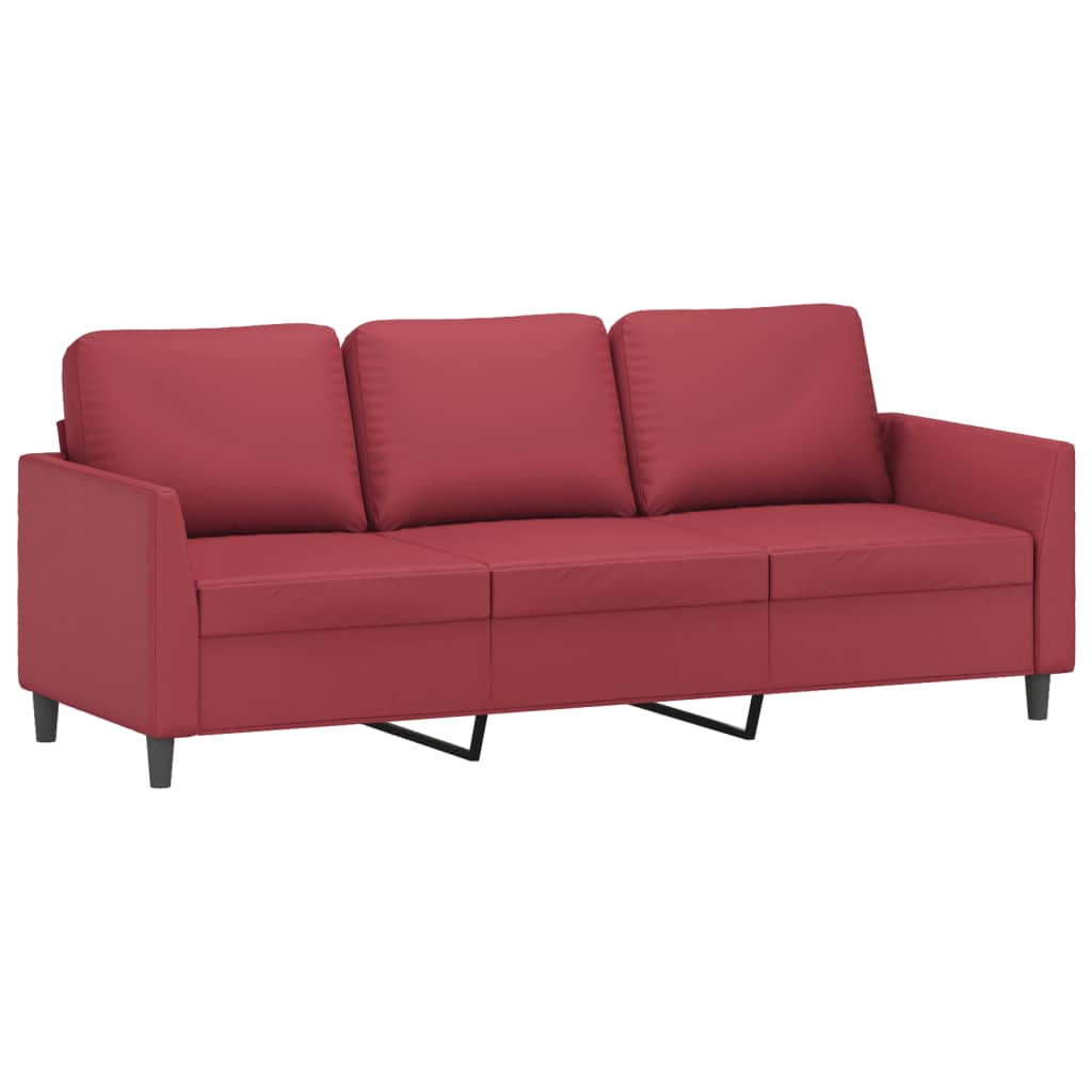 3-dijelni set sofa s jastucima boja vina od umjetne kože