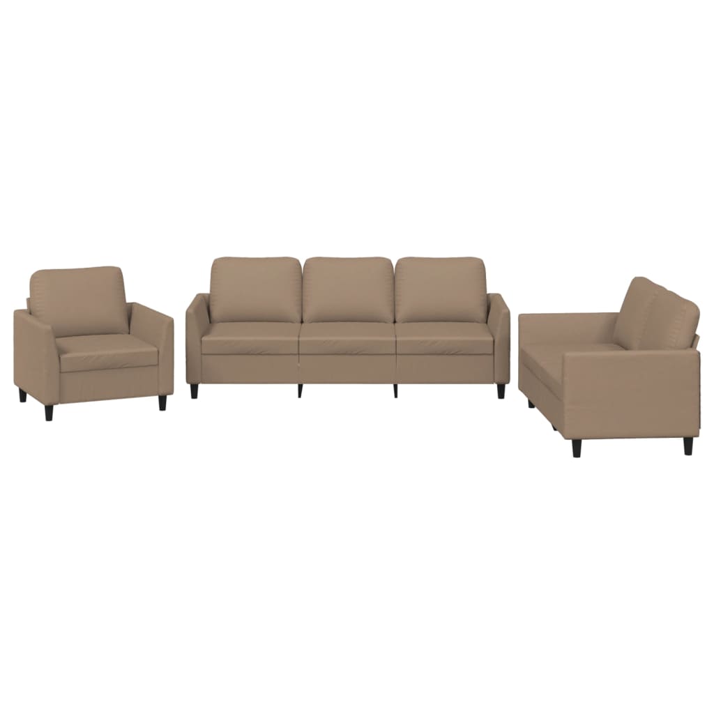 3-dijelni set sofa s jastucima boja cappuccina od umjetne kože