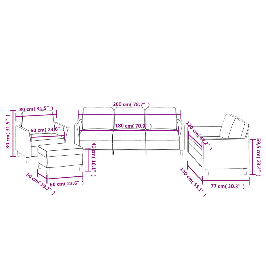 4-dijelni set sofa s jastucima krem od umjetne kože