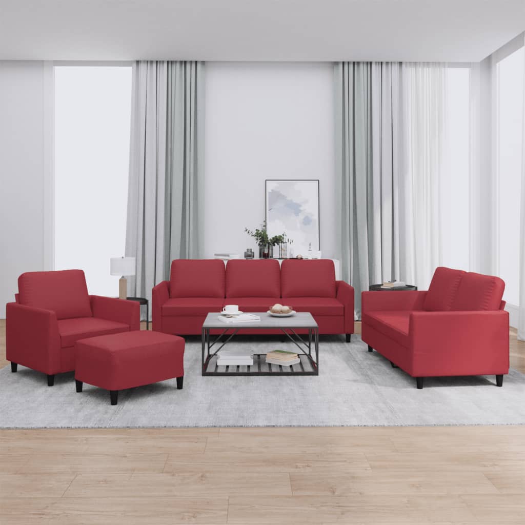 4-dijelni set sofa s jastucima crvena boja vina od umjetne kože