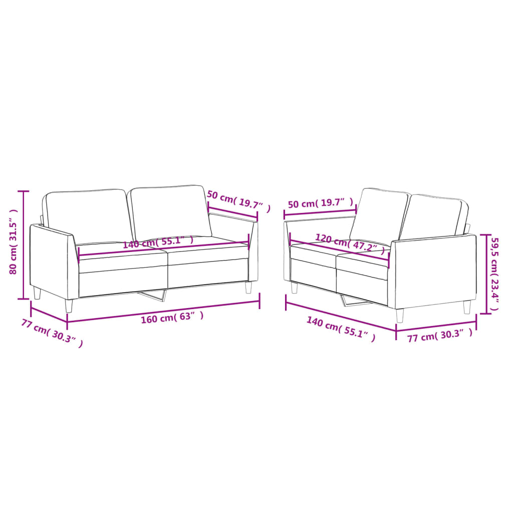 2-dijelni set sofa s jastucima krem od umjetne kože