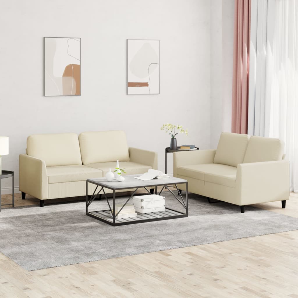 2-dijelni set sofa s jastucima krem od umjetne kože