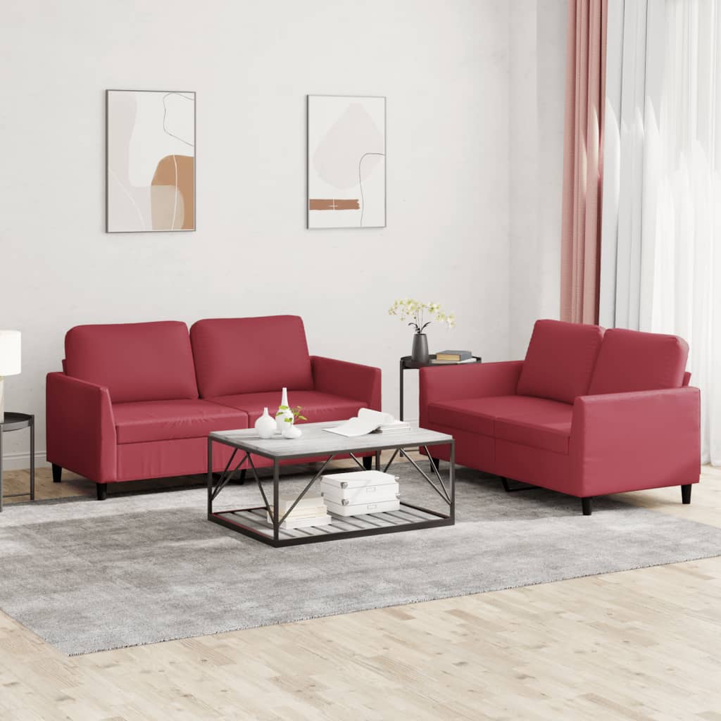 2-dijelni set sofa s jastucima boja vina od umjetne kože