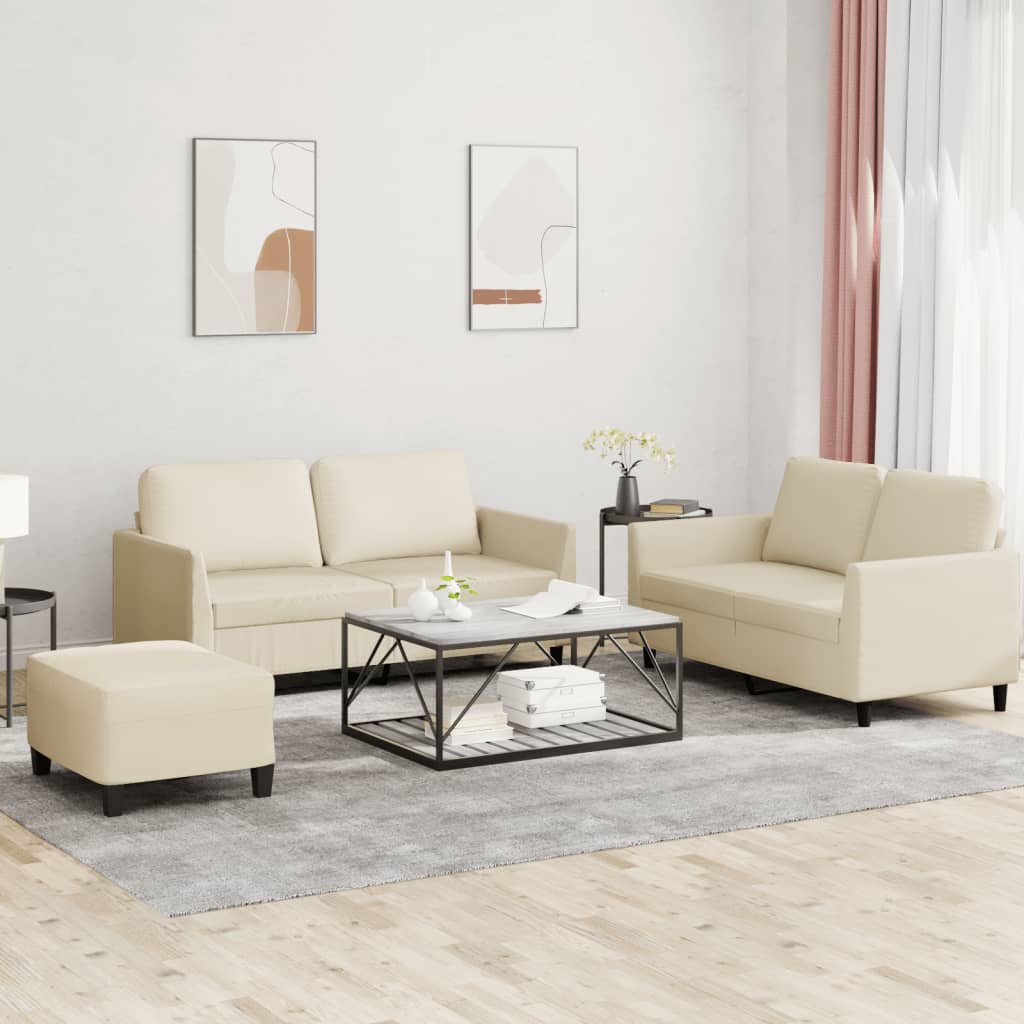3-dijelni set sofa s jastucima krem od umjetne kože