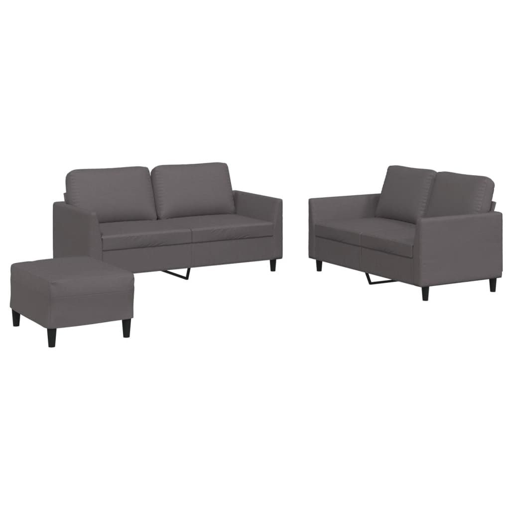 3-dijelni set sofa s jastucima sivi od umjetne kože