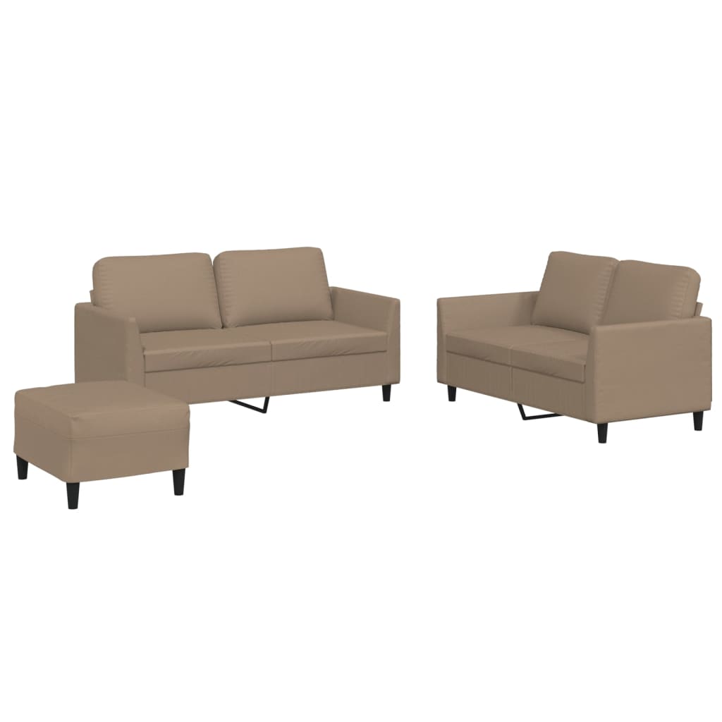 3-dijelni set sofa s jastucima boja cappuccina od umjetne kože