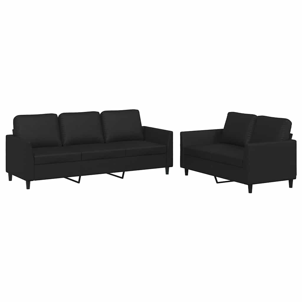 2-dijelni set sofa s jastucima crni od umjetne kože