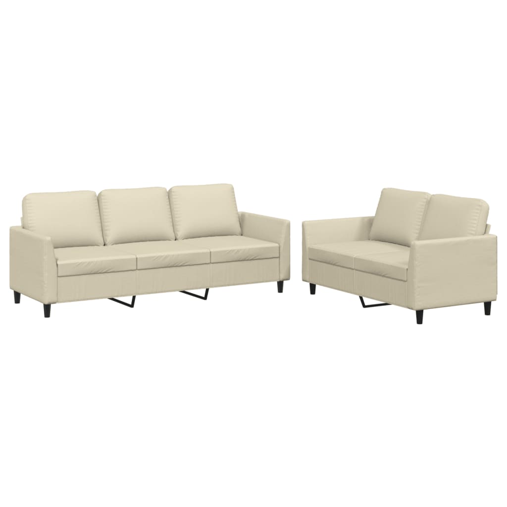 2-dijelni set sofa s jastucima krem od umjetne kože