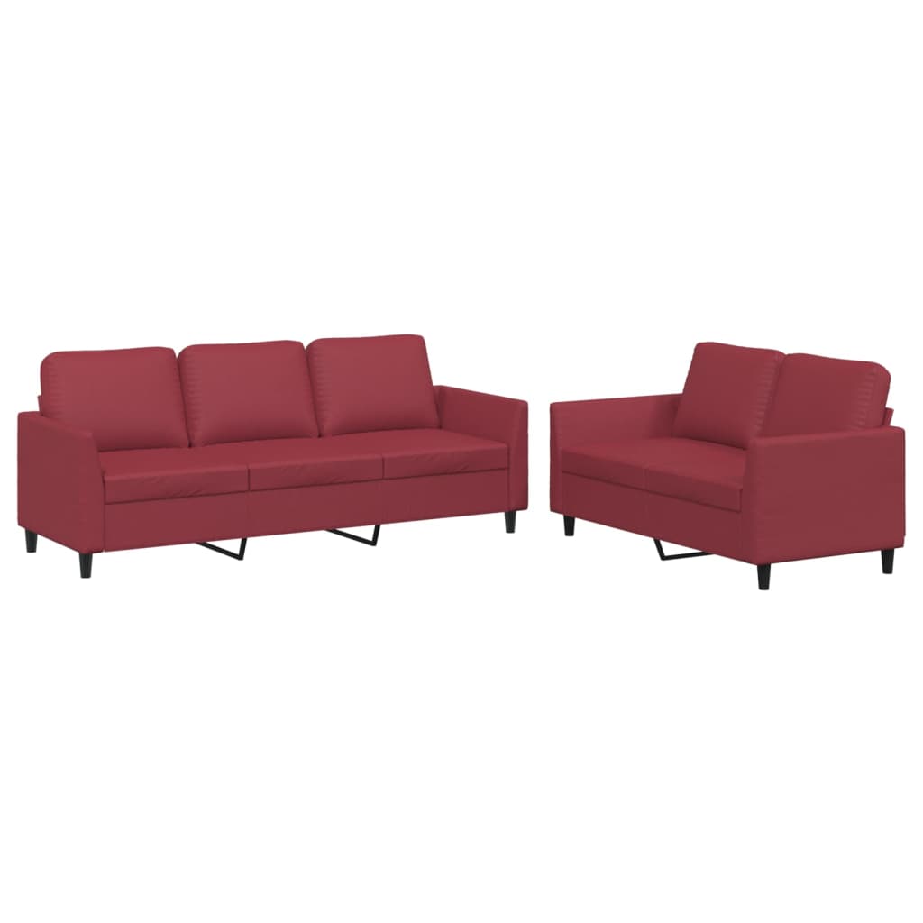 2-dijelni set sofa s jastucima boja vina od umjetne kože
