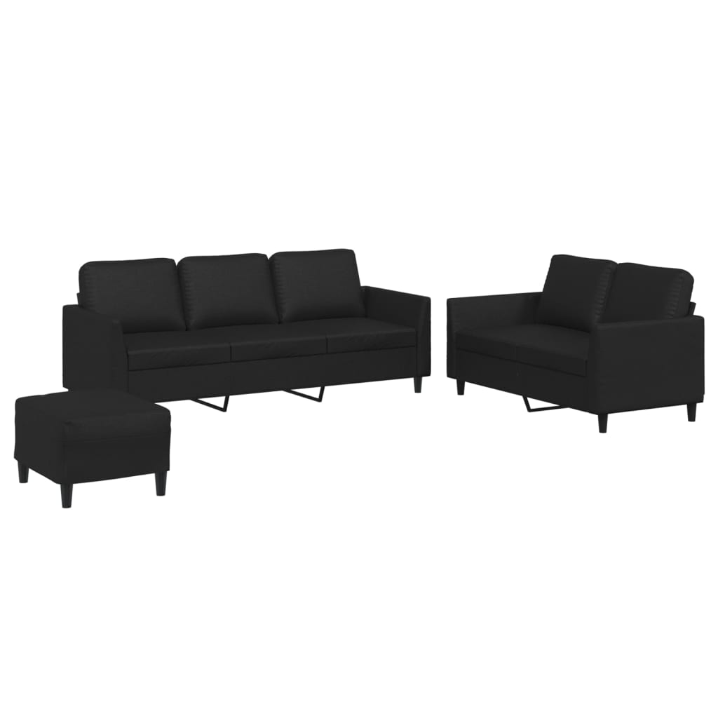 3-dijelni set sofa s jastucima crni od umjetne kože