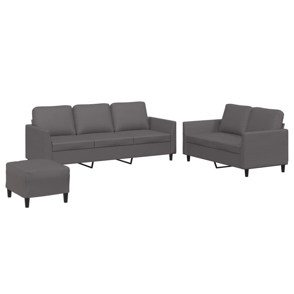 3-dijelni set sofa s jastucima sivi od umjetne kože