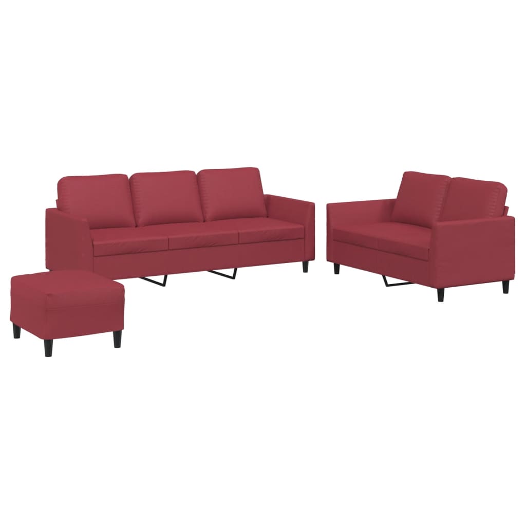2-dijelni set sofa s jastucima boja vina od umjetne kože