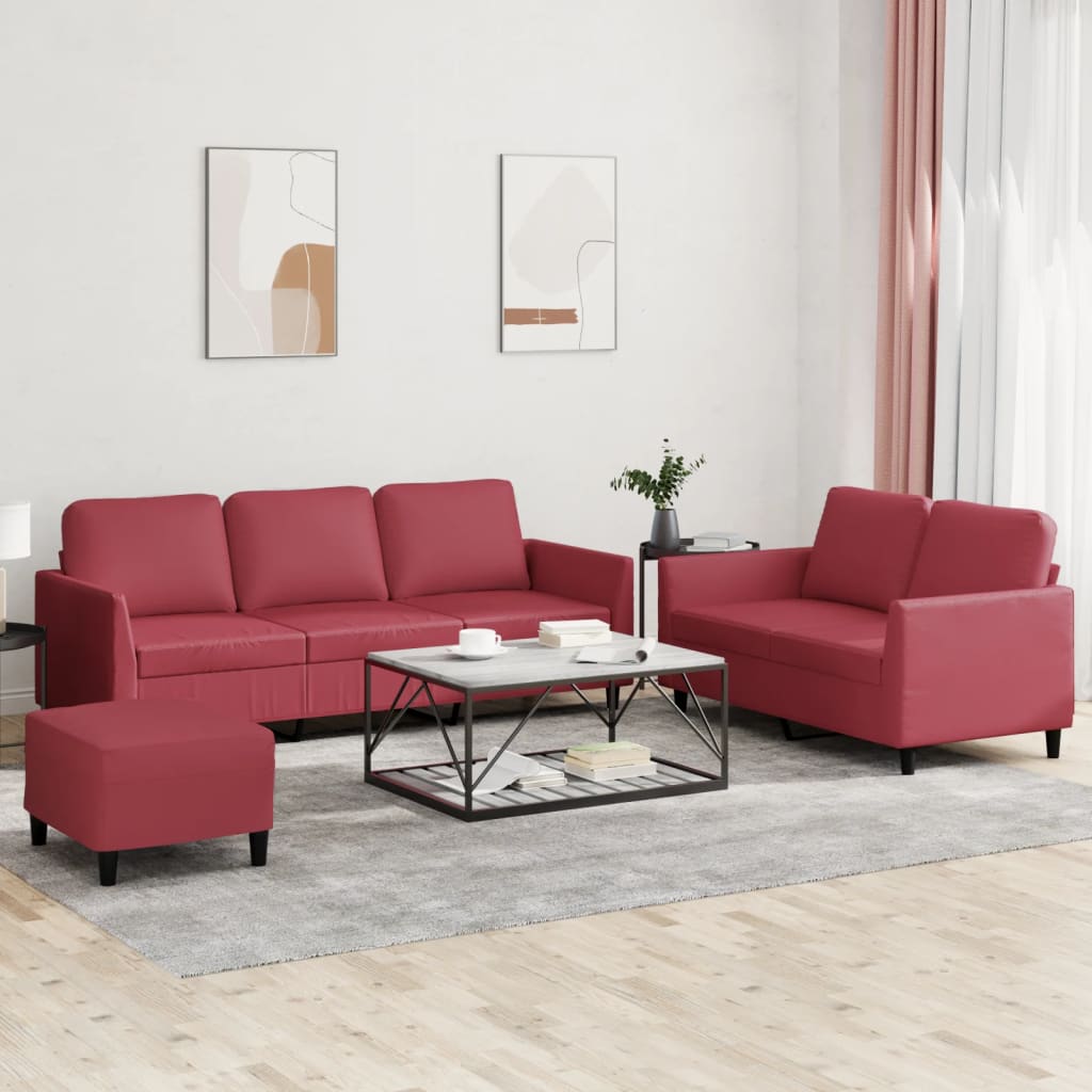 2-dijelni set sofa s jastucima boja vina od umjetne kože