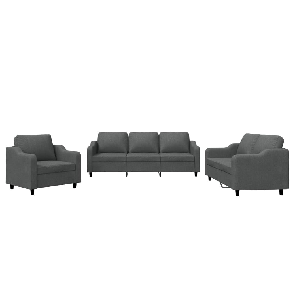 3-dijelni set sofa s jastucima tamnosivi od tkanine