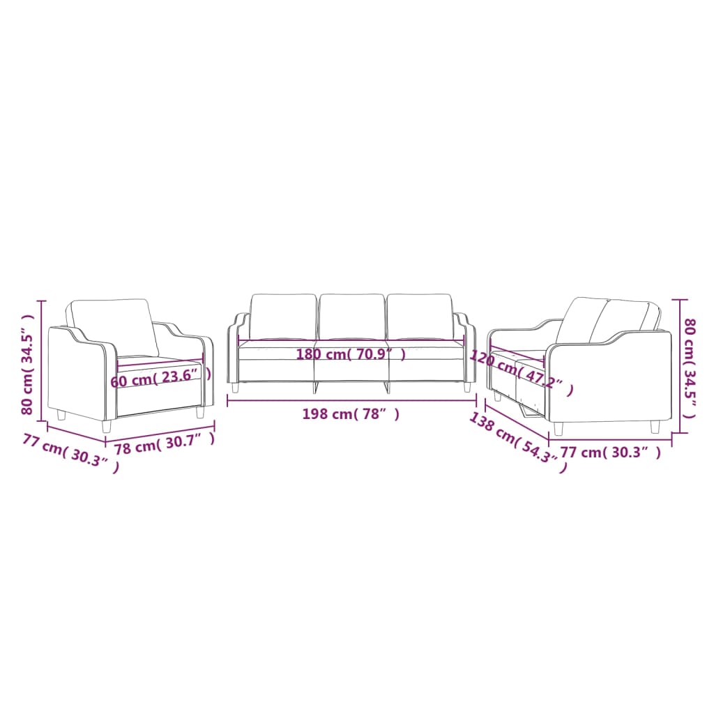 3-dijelni set sofa s jastucima smeđi od tkanine