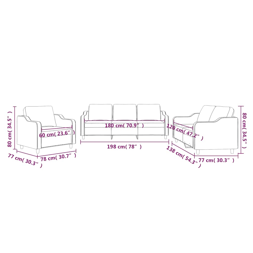 3-dijelni set sofa s jastucima crni od tkanine