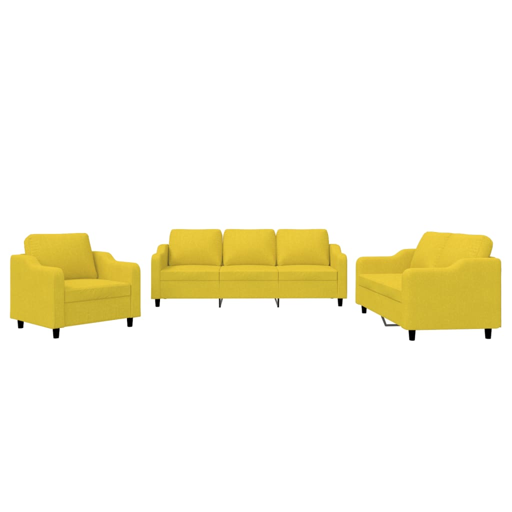 3-dijelni set sofa s jastucima svjetložuti od tkanine