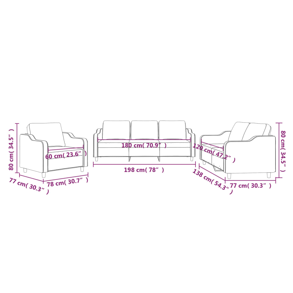 3-dijelni set sofa s jastucima svjetložuti od tkanine