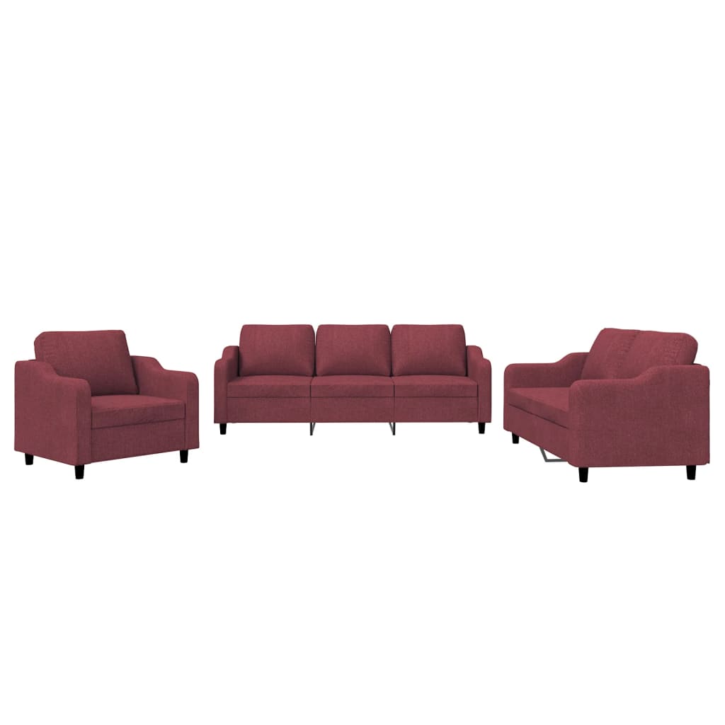 3-dijelni set sofa s jastucima crvena boja vina od tkanine