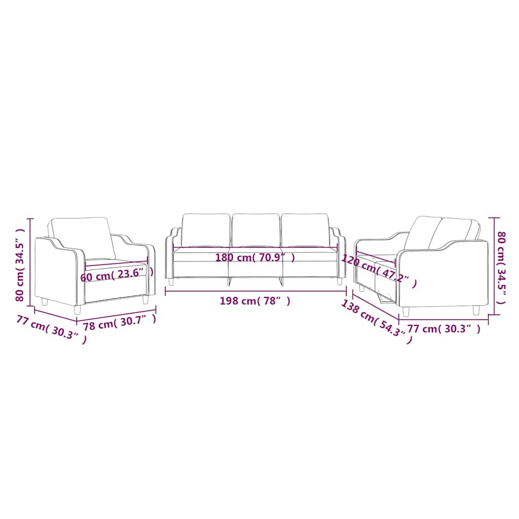 3-dijelni set sofa s jastucima crvena boja vina od tkanine