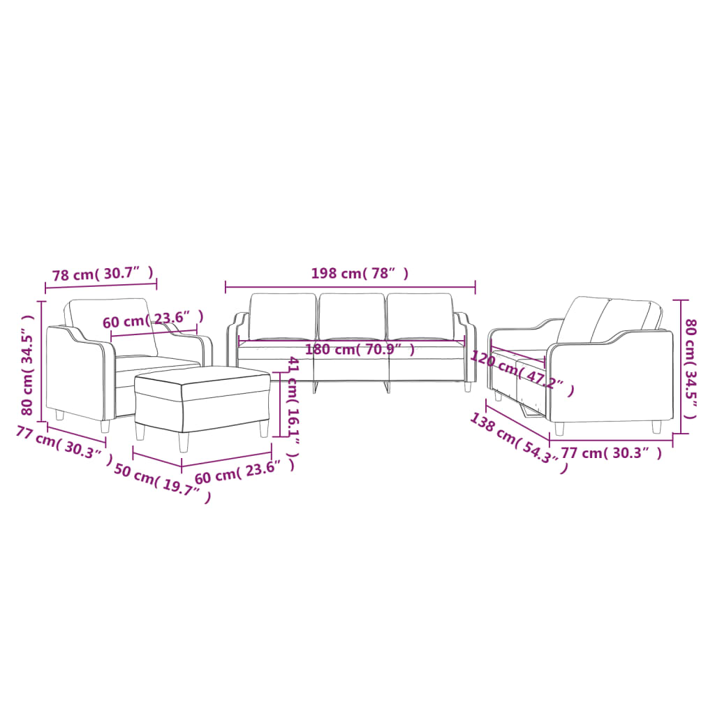 4-dijelni set sofa s jastucima svjetlosivi od tkanine