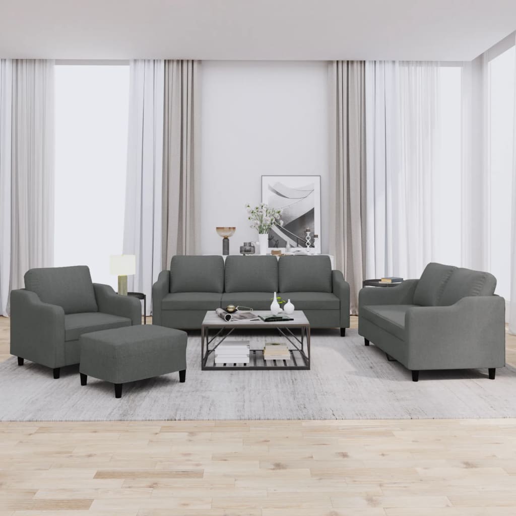 4-dijelni set sofa s jastucima tamnosivi od tkanine